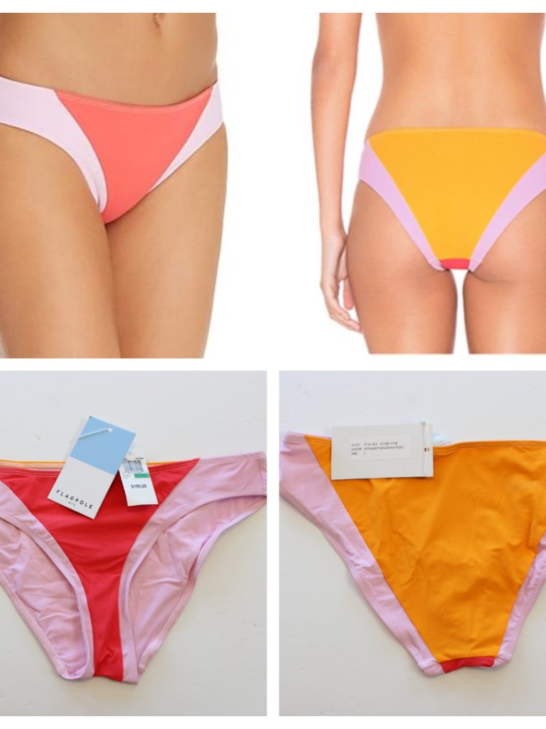 Flagpole Celine Swim Bikini Bottom Colorblock Strawberry Pink Orange Large Nwt